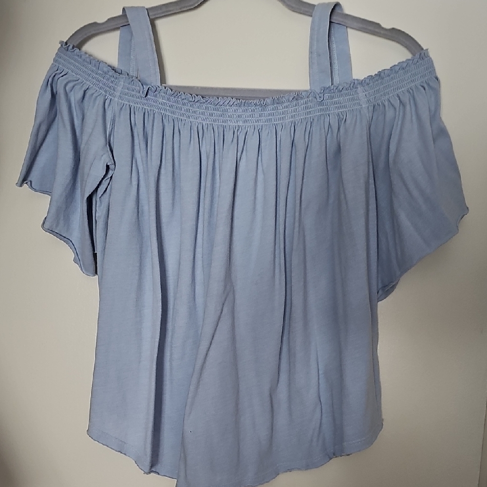 We The Free Sky Blue Off-Shoulder Blouse
